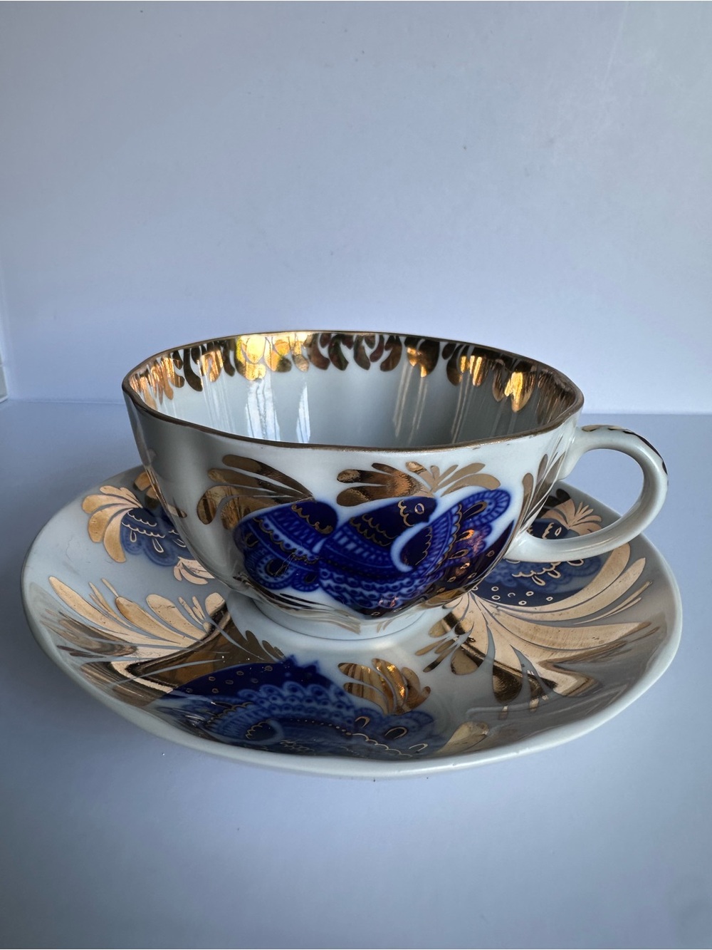 Lomonosov Golden Garden Porcelain Cup and Saucer gold/cobalt